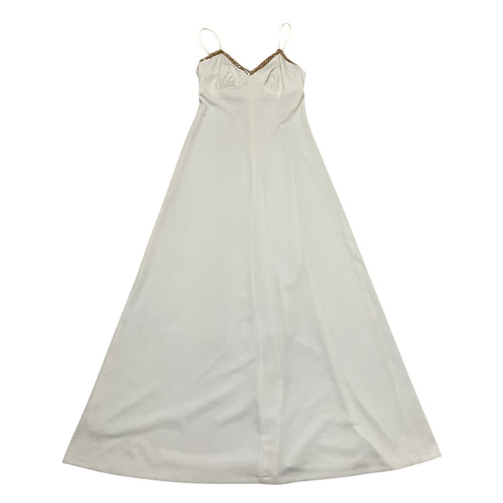 Vintage‎ 70s ILGWU Cream Maxi Dress Jacket Set Gold Sequin Trim Formal Glam Sm